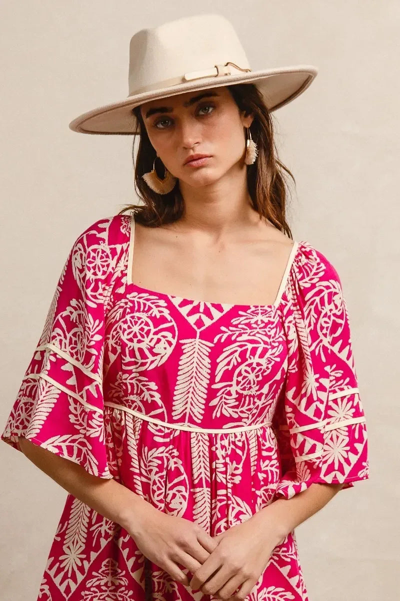 BiBi Aztec Woven Printed Contrast Binding Dress - DAVERRI FASHIONS