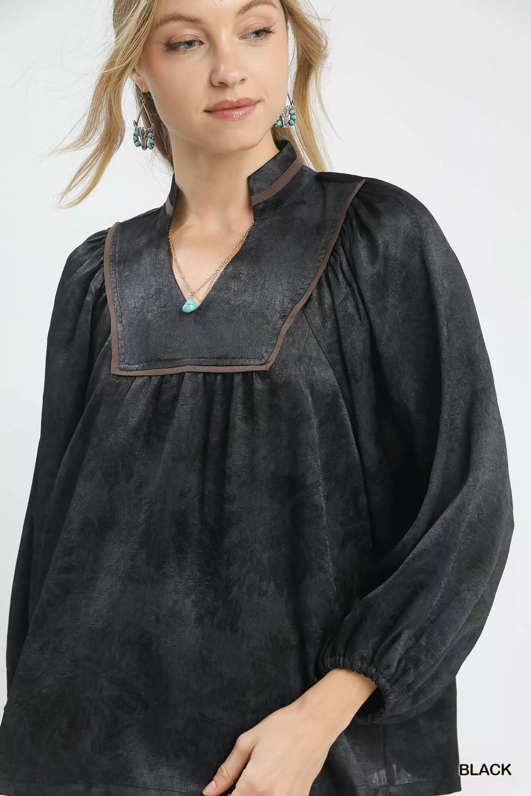 Umgee Crinkle Brocade Long Sleeve Blouse | Blouses Daverri Fashions