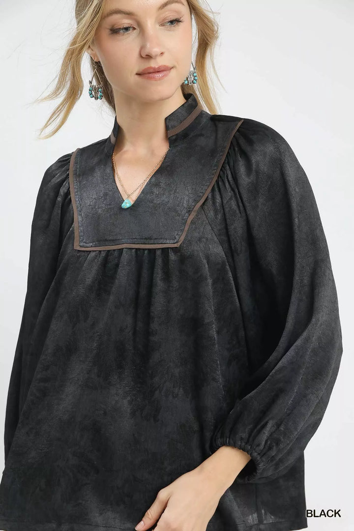 Umgee Crinkle Brocade Long Sleeve Blouse | Blouses Daverri Fashions