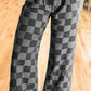 Checkered Wide Leg Jeans with Pockets - DAVERRI FASHIONS