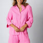 Double Take Textured Shirt and Elastic Waist Shorts Set Fuchsia Pink Outfit Sets
