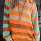 Cozy striped rainbow long sleeve sweater in orange, brown, mint