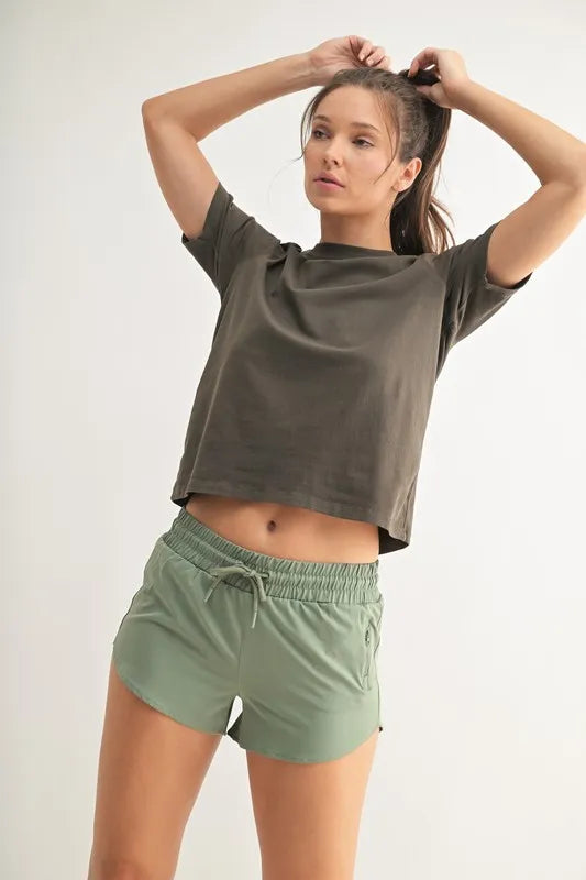 MONO B Round Neck Short Sleeve T-Shirt DARK OLIVE