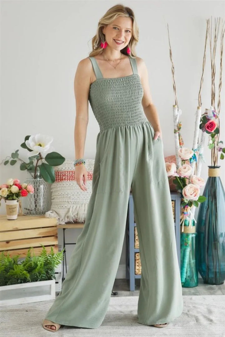ADORA Smocking Top Wide Leg Jumpsuit Jumpsuits