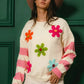 BiBi Colorful Floral Patched Sweater with Striped Sleeve - DAVERRI FASHIONS