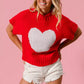 Red BiBi Rib Banded Heart Pattern Valentines Sweater with white heart design