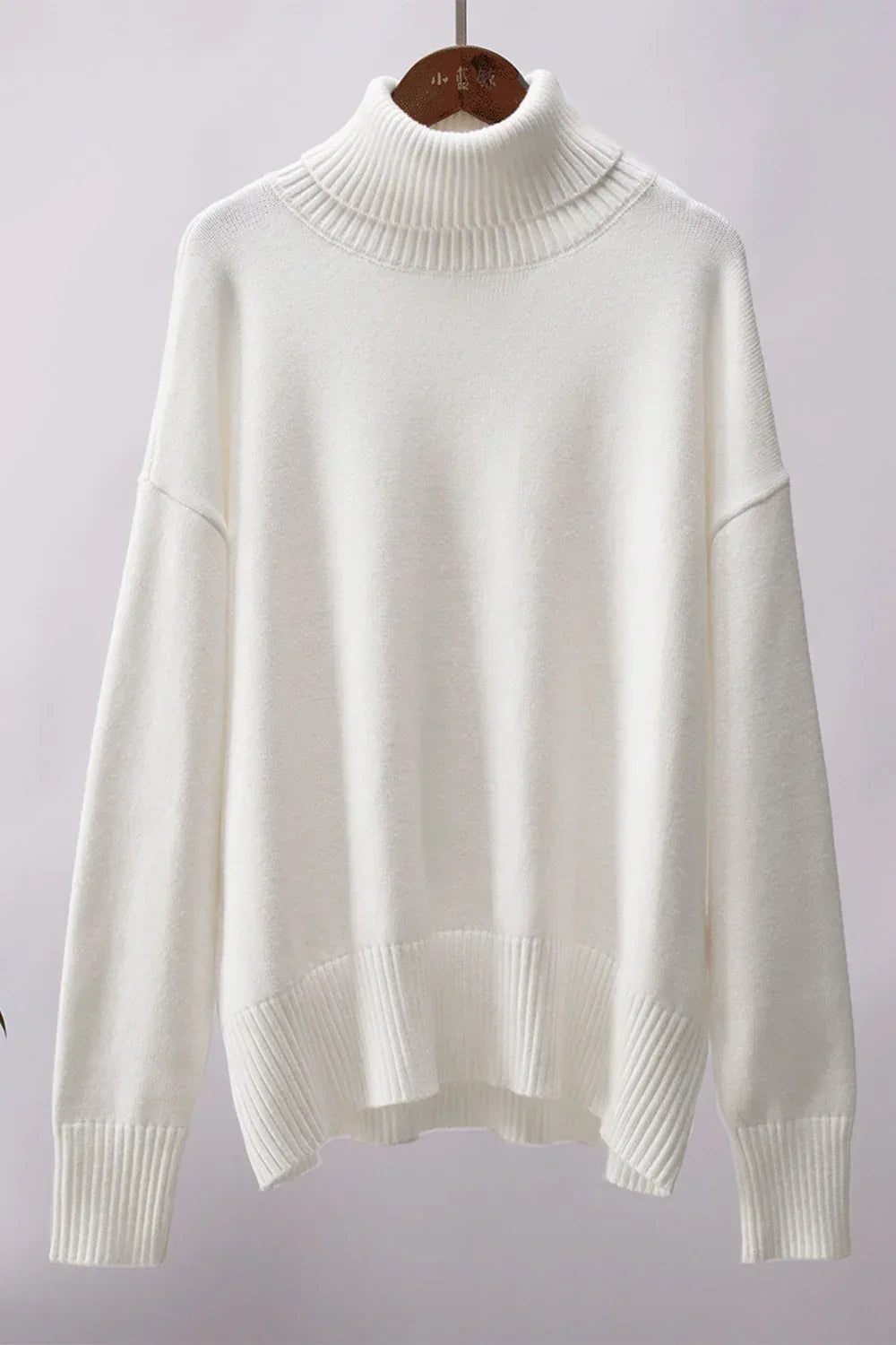 Daverri Fashions Dropped Shoulder Turtleneck Sweater - DAVERRI FASHIONS