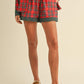 Annie Wear Contrast Plaid Long Sleeve Top and Shorts Set Short Sets