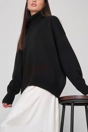 Black Turtle Neck Dropped Shoulder Sweater | Sweaters Daverri Fashions