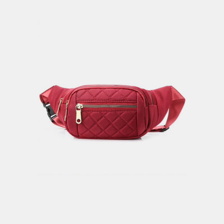 Zenana Quilted Multi Pocket Waist Belt Bag Red One Size Handbags