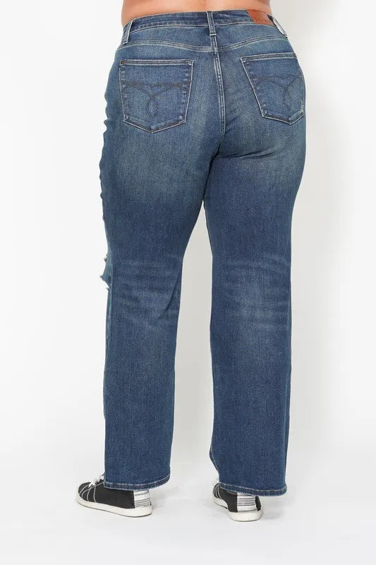 Judy Blue Full Size Hw Ripped Knee Dad Jeans Plus Size | Jeans Daverri Fashions