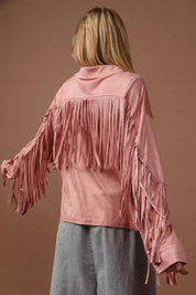 BiBi Suede Fringe Long Sleeve Jacket | Jackets Daverri Fashions