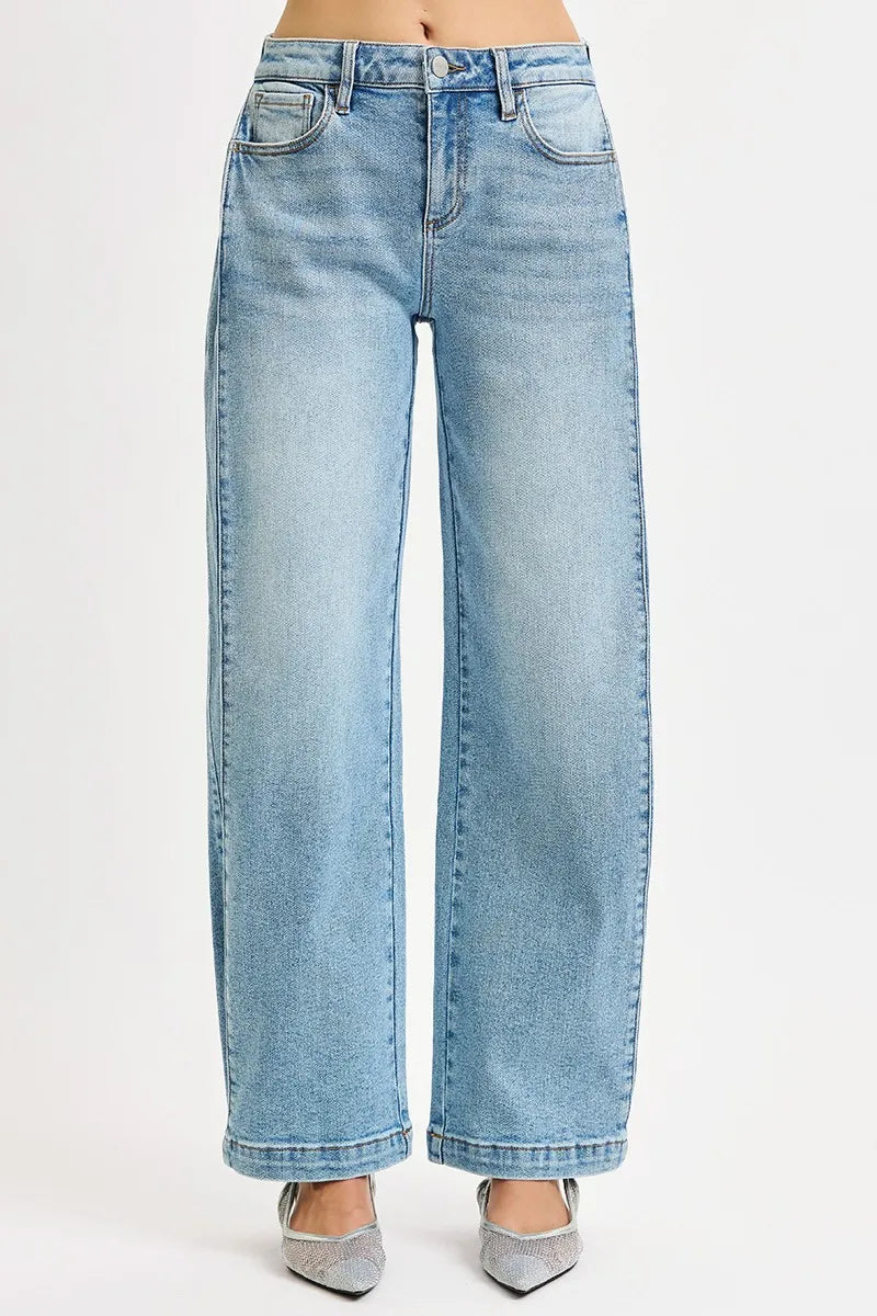 RISEN Mid Rise Wide Barrel Transferable Leg Snap Jeans | Jeans Daverri Fashions