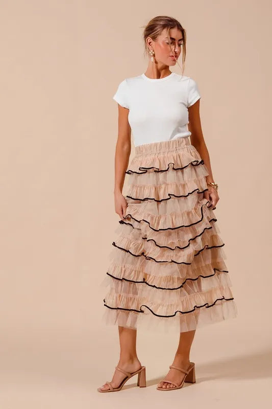 SO ME Layered Ruffled Tulle Maxi Skirt Maxi Skirts
