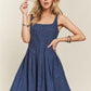 ADORA Smocked Back Square Neck Denim Dress DENIM BLUE L Knee Length Dresses