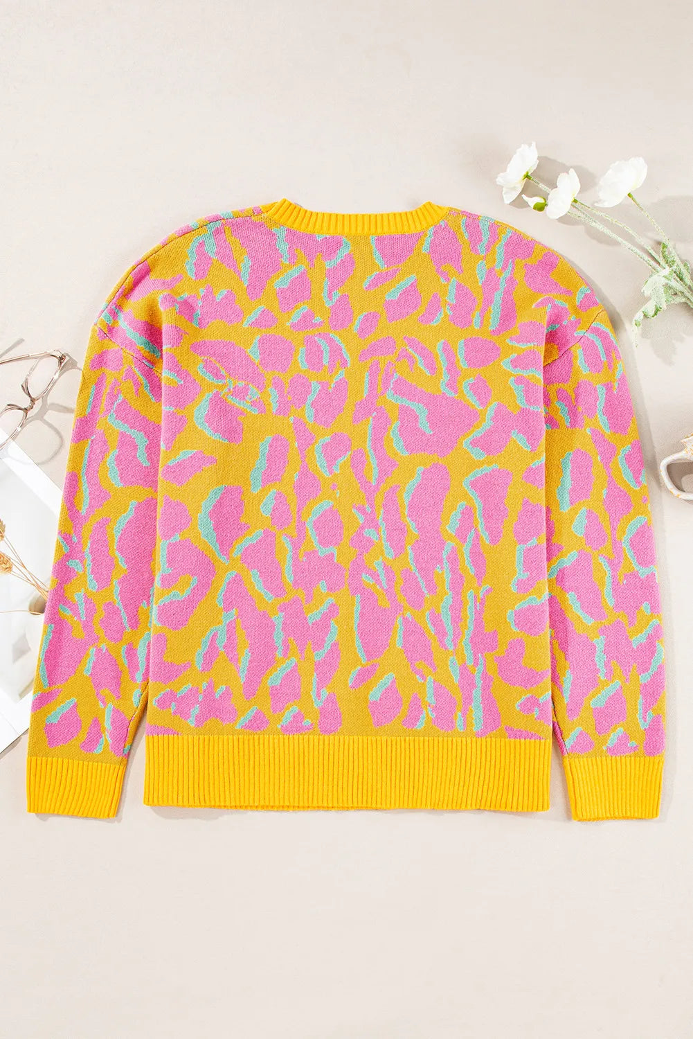 Contrast Round Neck Long Sleeve Sweater | Sweaters Daverri Fashions