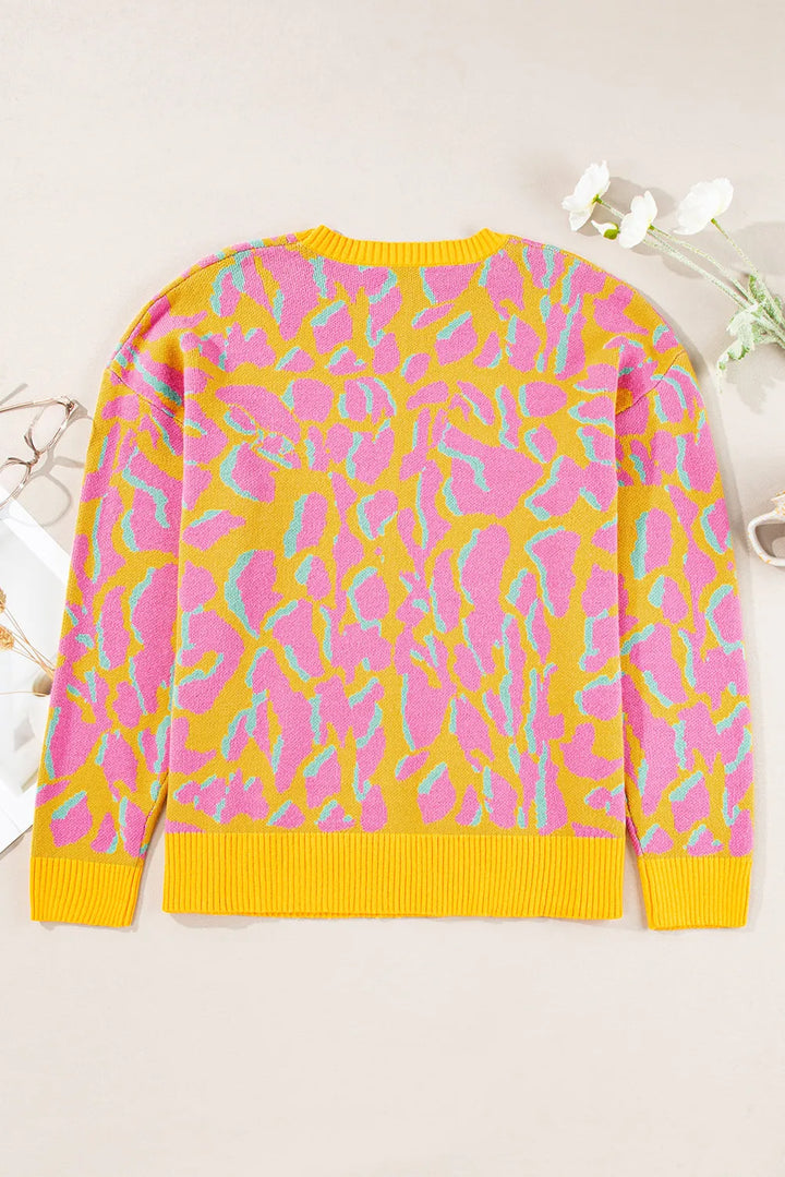 Contrast Round Neck Long Sleeve Sweater | Sweaters Daverri Fashions