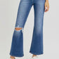RISEN Full Size Distressed High Rise Crop Flare Jeans - DAVERRI FASHIONS