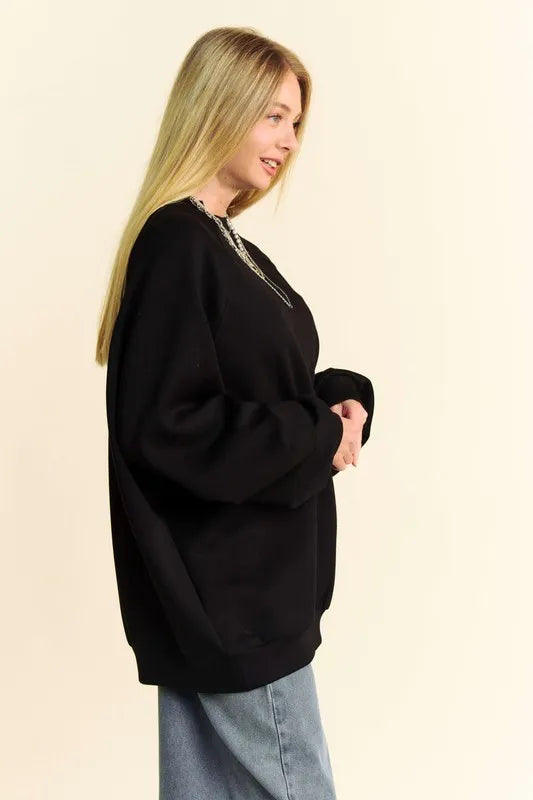 Davi & Dani Round Neck Raglan Sleeve Sweatshirt Sweatshirts