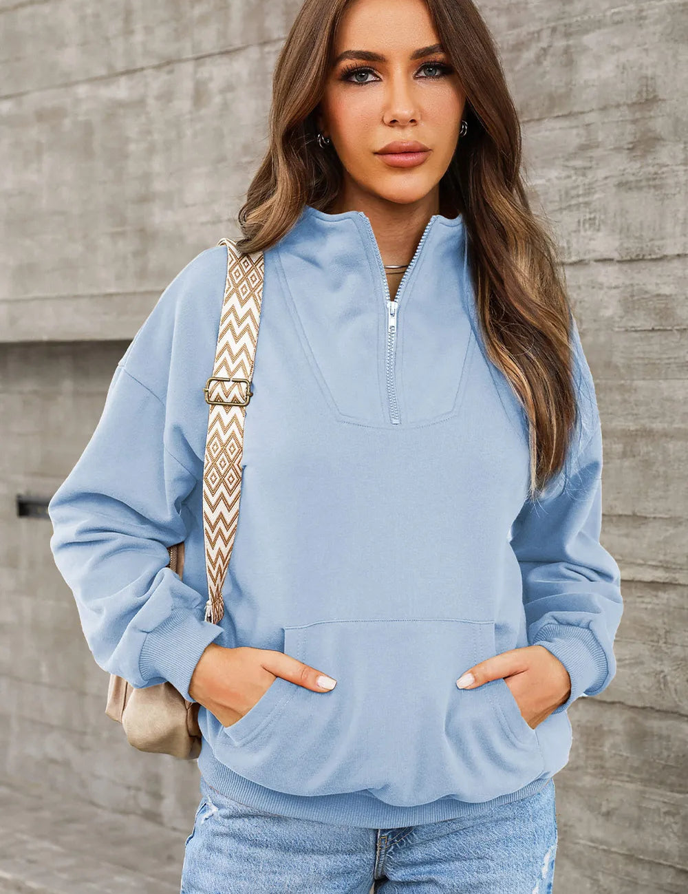 Quarter Zip Dropped Shoulder Sweatshirt | Sweatshirts Daverri Fashions