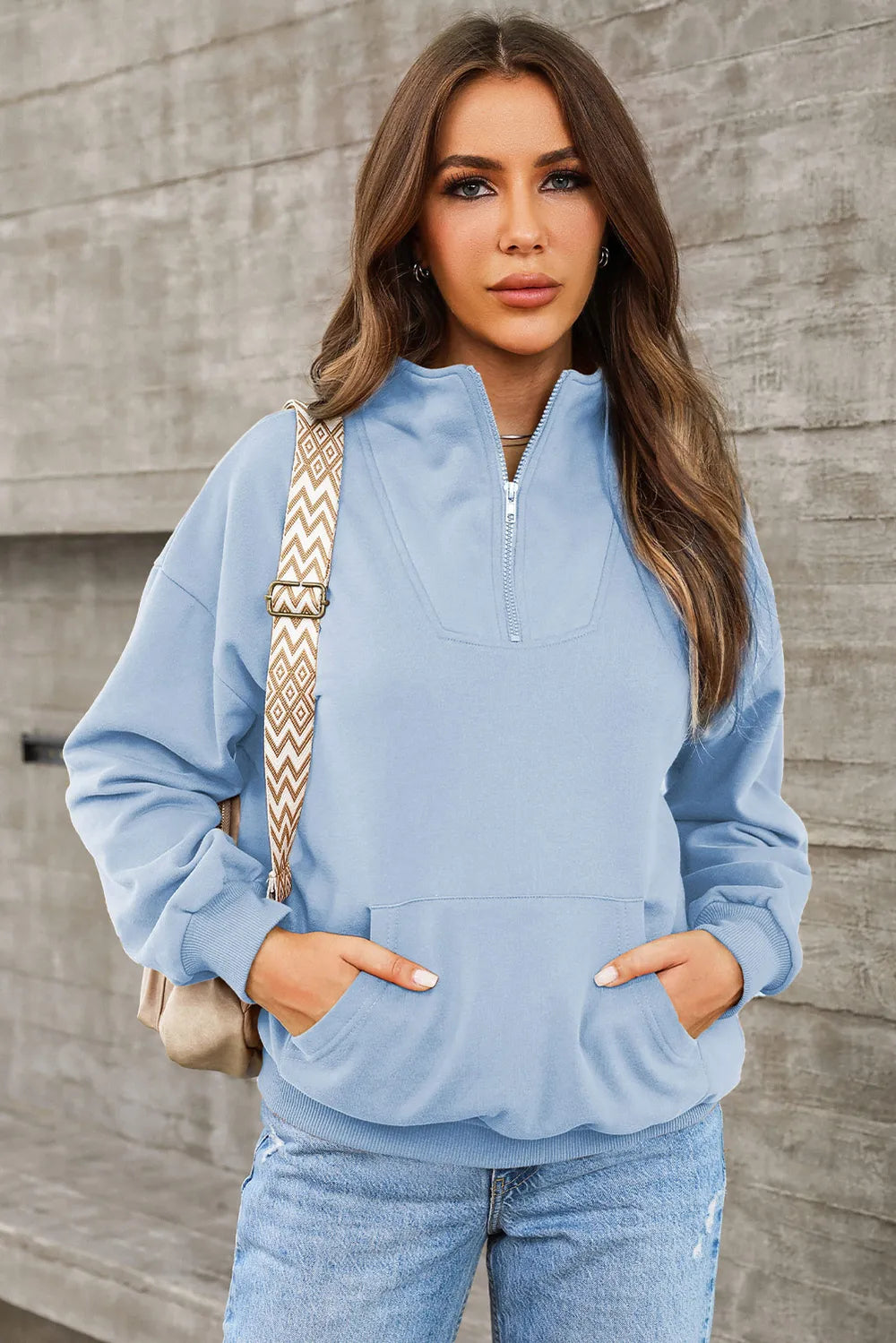 Quarter Zip Dropped Shoulder Sweatshirt | Sweatshirts Daverri Fashions