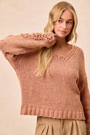 BiBi Chunky Knit Sweater with Flower Detail Sleeves | Sweaters Daverri Fashions