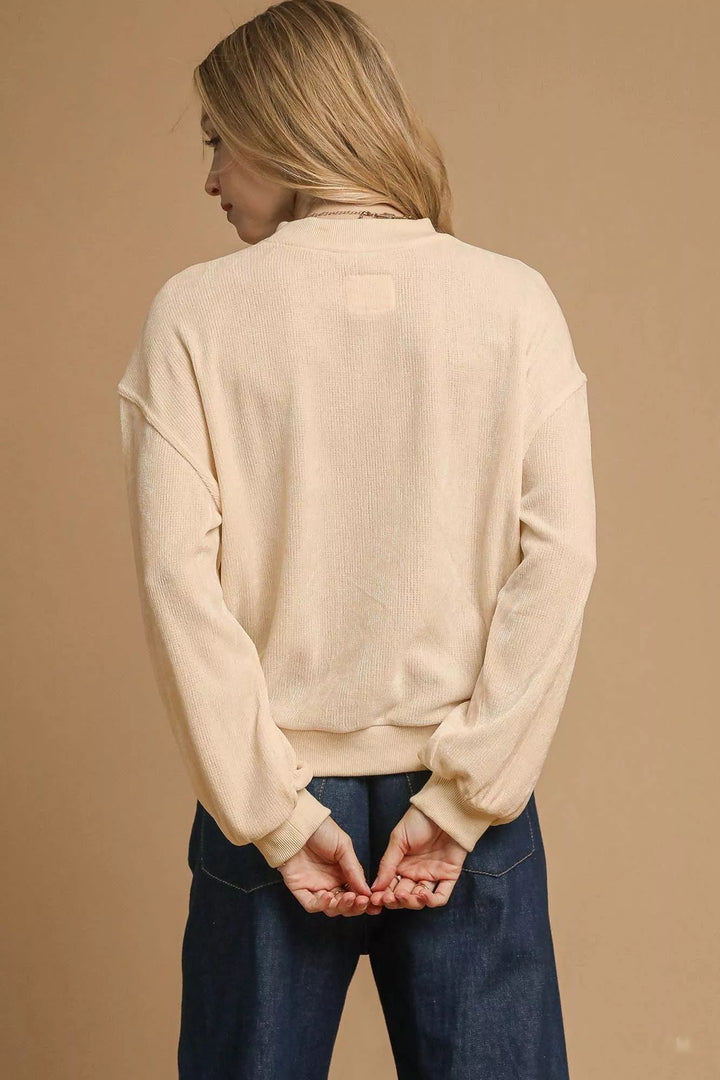 Umgee Velour Crewneck Balloon Sleeve Sweatshirt | Daverri Fashions