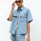 Collared Neck Button Up Top and Shorts Denim Set - DAVERRI FASHIONS