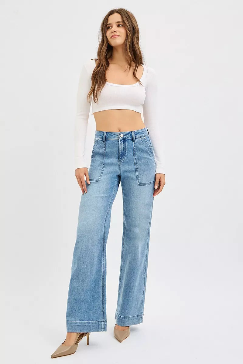 RISEN Full Size High Rise Straight Leg Jeans with Front Pockets Plus Size | Jeans Daverri Fashions