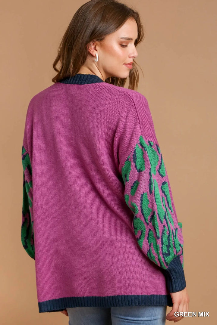 Umgee Animal Print Open Front Sweater Cardigan