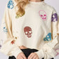 Sequin Skull Long Sleeve Sweatshirt - DAVERRI FASHIONS