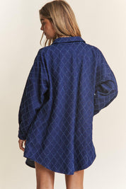 J.NNA Rhombus Stitched Button Up Denim Shacket | Shackets Daverri Fashions