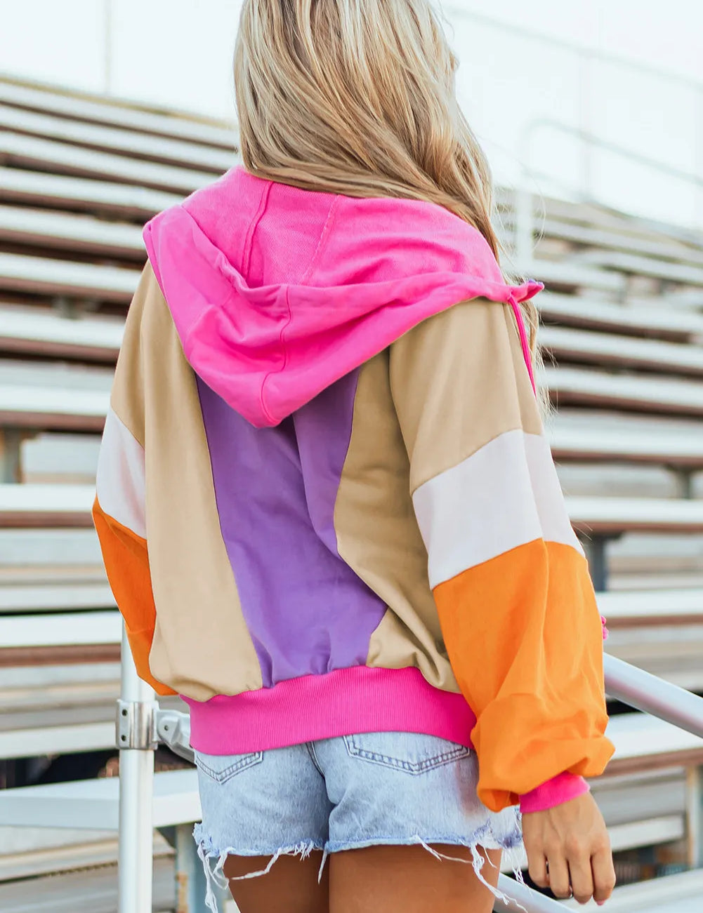 Drawstring Color Block Zip Up Long Sleeve Hoodie | Hoodies Daverri Fashions