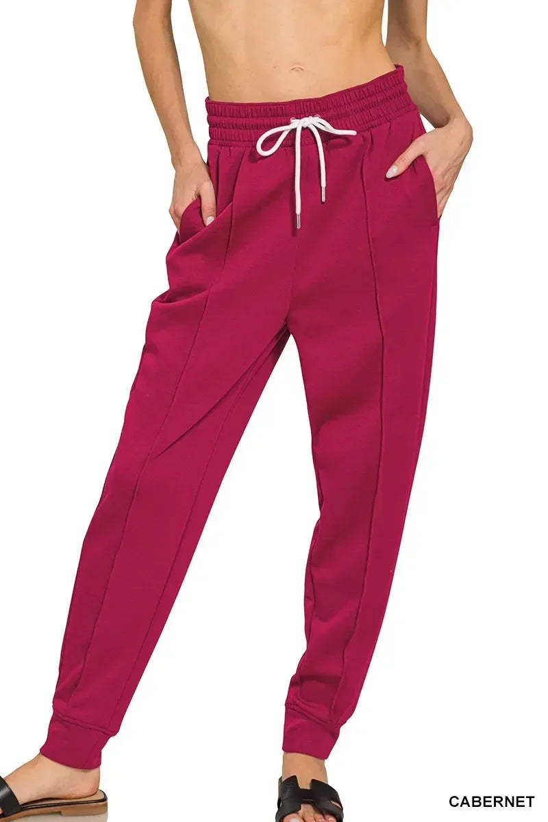 Zenana Drawstring Scuba Sweatpants with Pockets Cabernet - DAVERRI FASHIONS