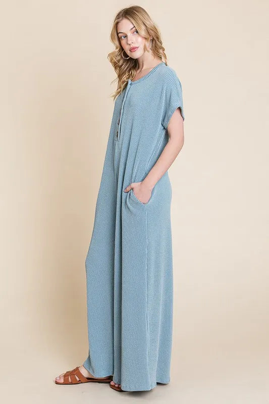 BOMBOM Rib Knit Jumpsuit with Button Detail Jumpsuits
