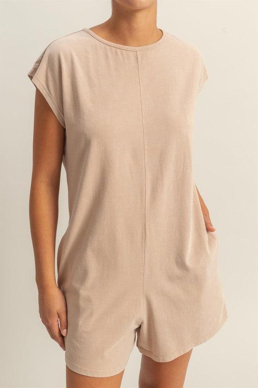 HYFVE Round Neck Cap Sleeve Relaxed Fit Breezy Romper - DAVERRI FASHIONS