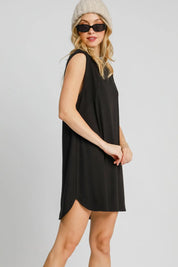 Umgee Round Neck Sleeveless High-Low Curved Hemline Mini Dress | Daverri Fashions