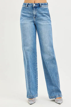 RISEN Slouchy Straight Jeans in light-wash denim high-rise wide-leg