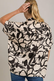 Umgee Full Size Two Tone Print Button Down Top with hidden Plackets | Tops Daverri Fashions