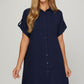 She + Sky Full Size Button Down Short Sleeve Woven Shirt Dress Plus Size Dark Navy 2XL Mini Dresses