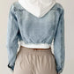 Distressed Zip Up Cropped Hooded Denim Jacket - DAVERRI FASHIONS