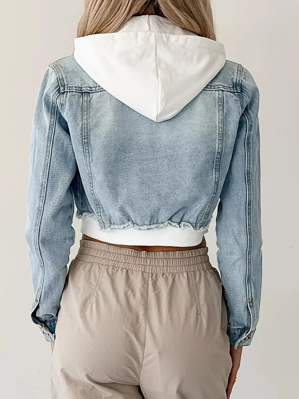 Distressed Zip Up Cropped Hooded Denim Jacket | Denim Jackets Daverri Fashions