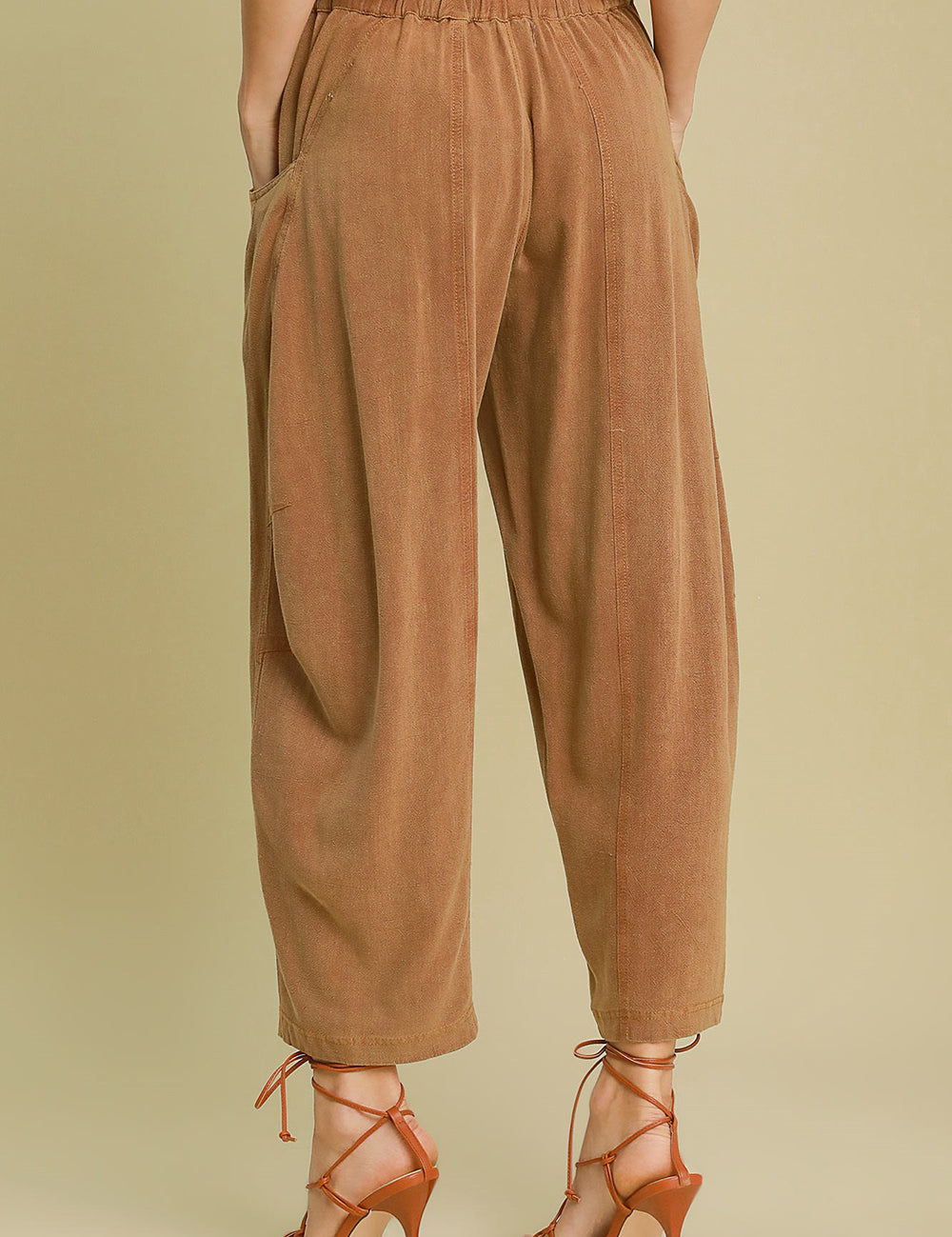 Umgee Elastic Waist Baggy Fit Pants with Pockets Pants