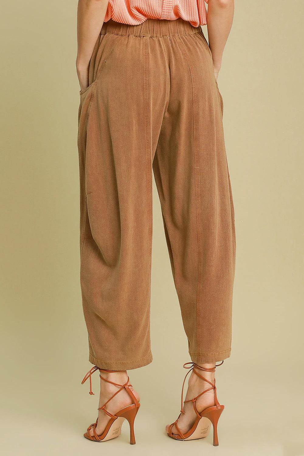 Umgee Elastic Waist Baggy Fit Pants with Pockets Pants