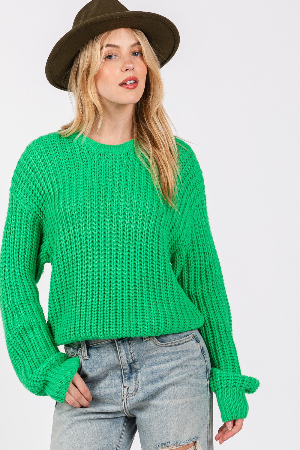 SAGE + FIG Round Neck Drop Shoulder Sweater Sweaters