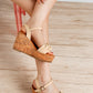 Emelda Cushion Chain Pin Buckle beige wedge sandals with cork sole