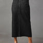 Raw Hem Front Slit Denim Midi Skirt - DAVERRI FASHIONS