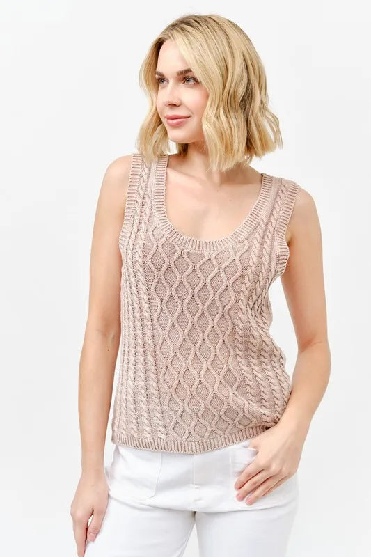 And The Why Washed Scoop Neck Sweater Tank Taupe Sweaters