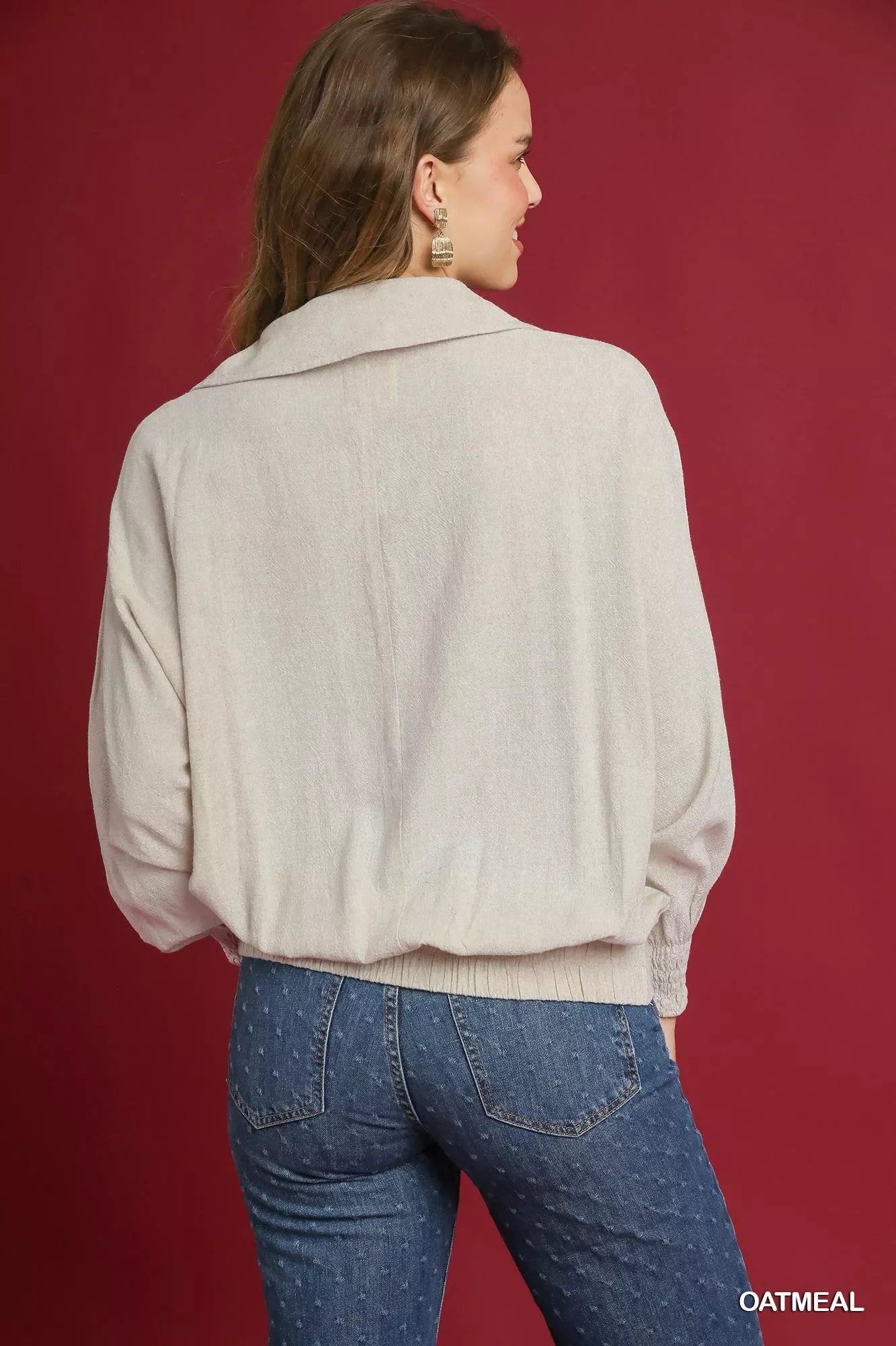 Umgee Linen Long Sleeves Elastic Hem Blouse | Blouses Daverri Fashions