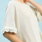 Umgee Linen Frayed Hem Scallop Edge Top in oatmeal